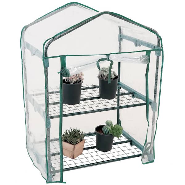 Sunnydaze Decor Sunnydaze 2 ft. 2.5 in. x 1 ft. 7 in. x 3 ft. 0.5 in. Portable 2-Tier Mini Greenhouse for Outdoors - Clear