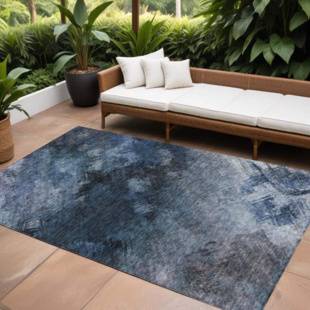 Navy Blue, Denim Blue 9 ft. x 12 ft. Woven Abstract Polyester Rectangle Indoor / Outdoor Area Rug price history on PriceWatchPro