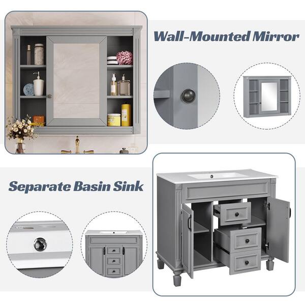 36 in. W. x 18 in. D X 34 in. H Single Sink Freestanding Bath