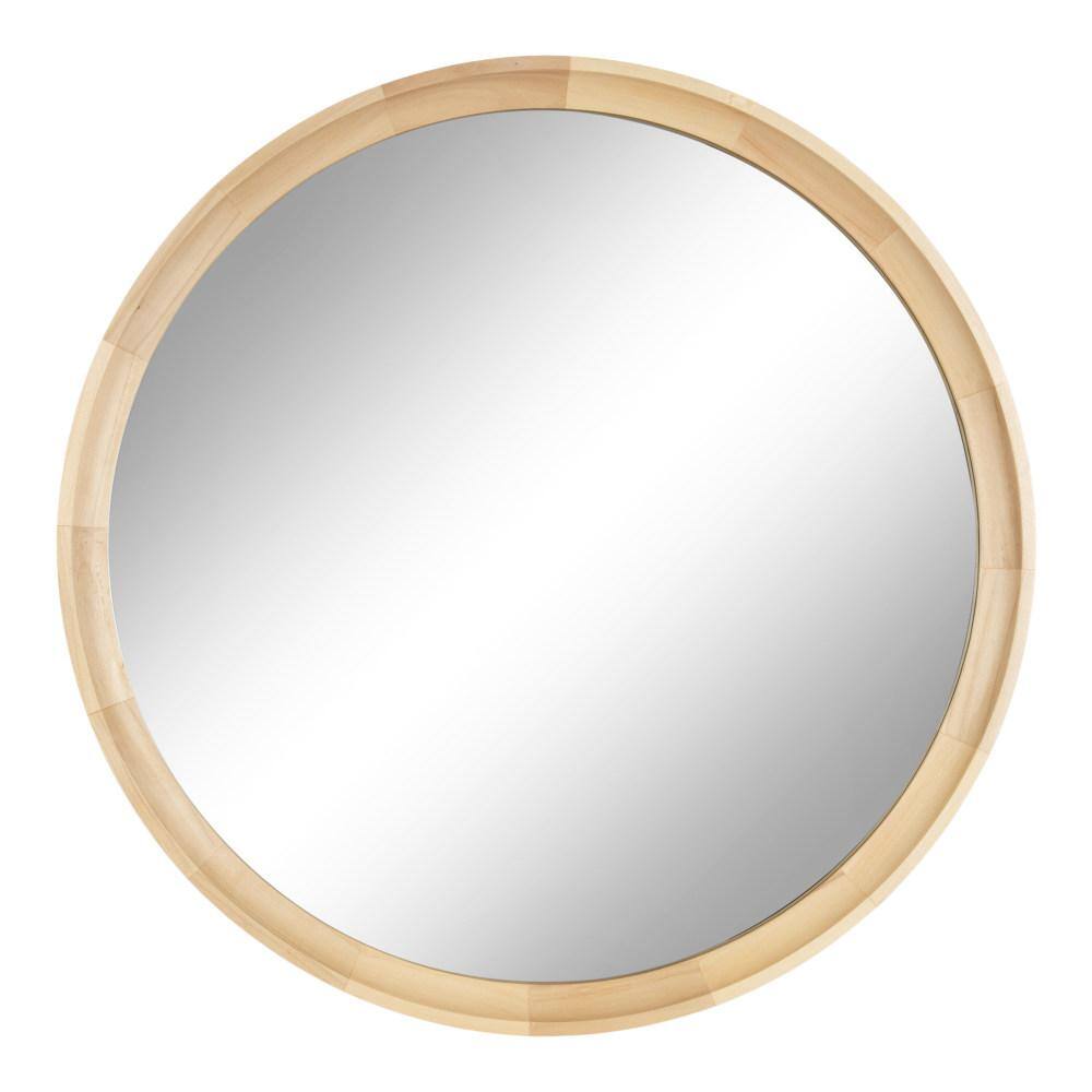 Hatherleigh 30" Natural Wood Round Bathroom Vanity Mirror