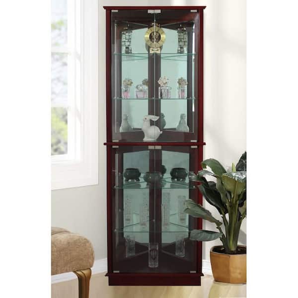 Unbranded Floor Standing Cherry 3-Sided Lighted Corner Curio Cabinet