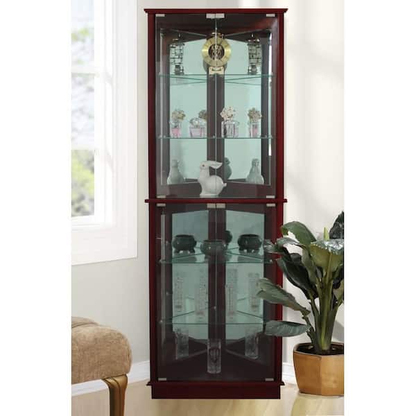 JENLEA INC Floor Standing Cherry 3-Sided Lighted Corner Curio Cabinet