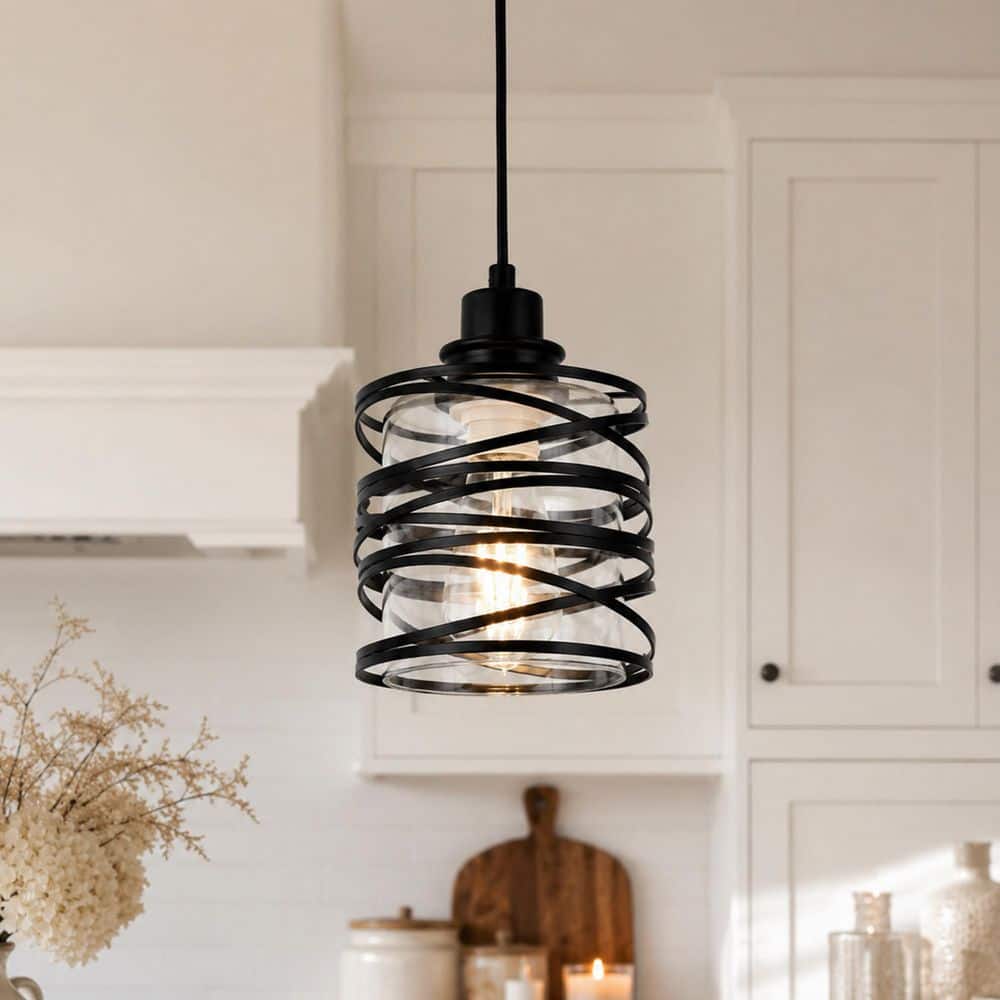 1-Light 60W Black Industrial Pendant Light with Hand-Wrapped Iron Frame and Clear Glass Shade for Kitchen Island price history on PriceWatchPro