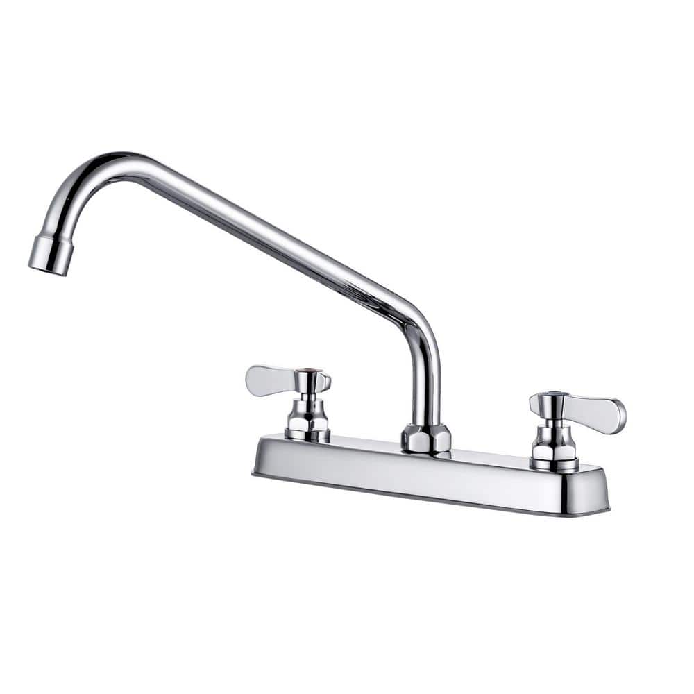 Polished Chrome Double Handle Deck Mount Kitchen Faucet