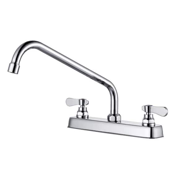 WOWOW Double Handle Deck Mount Standard Kitchen Faucet in Polished Chrome