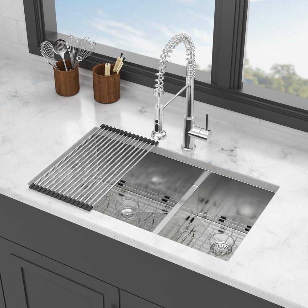 33 in. Undermount Double Bowl 16-Gauge Brushed Nickel Stainless Steel Kitchen Sink with Bottom Grids price history on PriceWatchPro