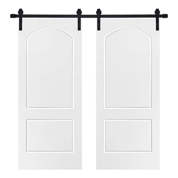 AIOPOP HOME Modern 2 Panel Roman Designed 84 in. x 80 in. MDF Panel White Painted Double Sliding Barn Door with Hardware Kit