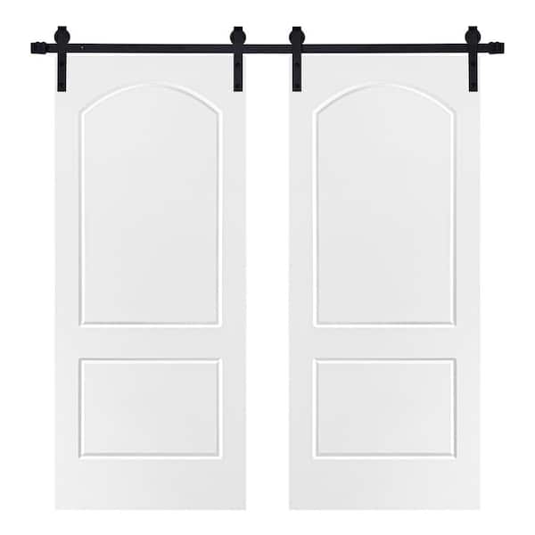 AIOPOP HOME Modern 2-Panel Roman Designed 56 in. x 80 in. MDF Panel White Painted Double Sliding Barn Door with Hardware Kit