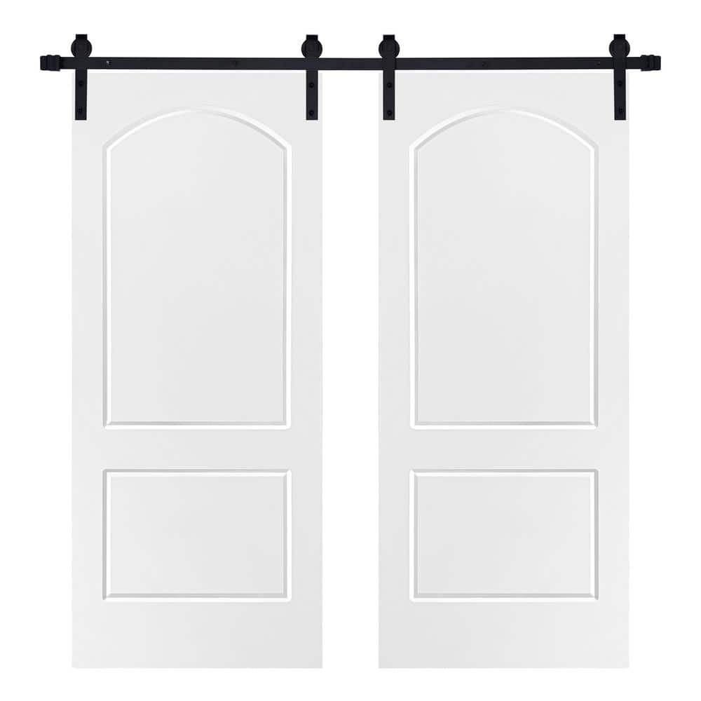 Modern TWO PANEL ROMAN Designed 84 in. x 84 in. MDF Panel White Painted Double Sliding Barn Door with Hardware Kit price history on PriceWatchPro