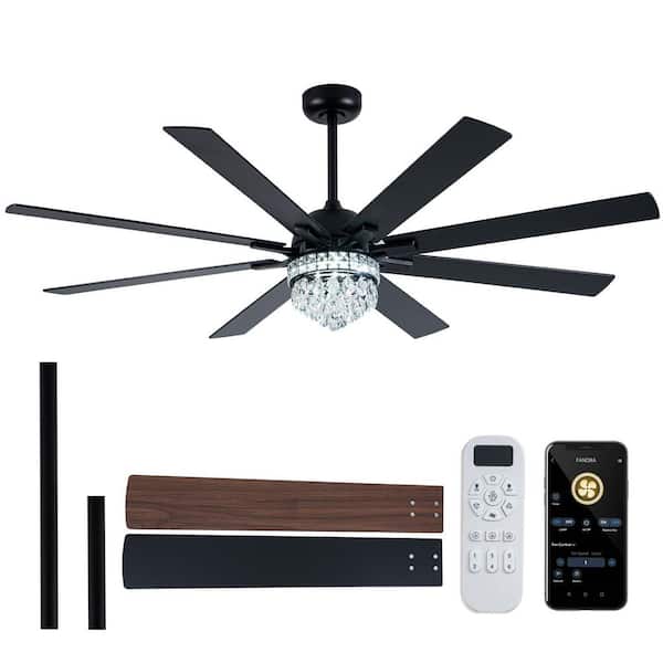 65 in. 8-Blade Black / Walnut Brown Fandelier Ceiling Fan with LED Light, Remote and APP Control, Two-Toned Blade