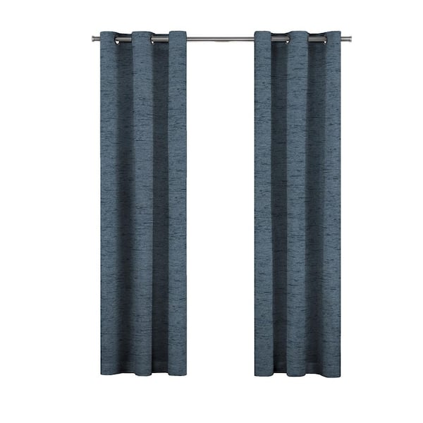 Eclipse Caswell Magnitech Blue Textured Stripe Polyester 37 in. W x 95 in. L 100% Blackout Single Grommet Top Curtain Panel