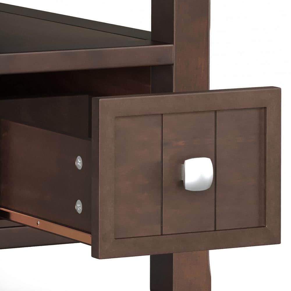 Brunette Brown Solid Wood Rectangular Side Table with Drawer