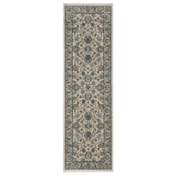 2 ft. x 8 ft. Beige Oriental Washable Area Rug