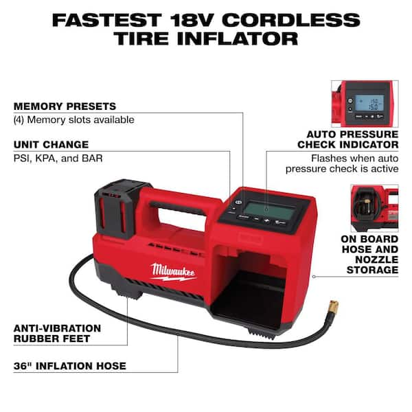 Milwaukee - M18 18-Volt Lithium-Ion Cordless Inflator with Two 6.0Ah Batteries and Charger