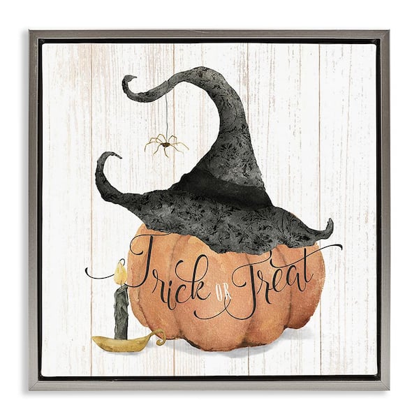 Stupell Industries Pumpkin and Witch Hat by Deane Beesley 1-Piece Floater Frame Graphic Print Typography Poster Art Print 18 in. x 18 in.