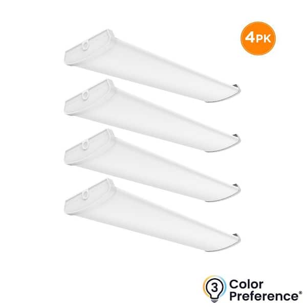 4-Pack 4 ft. x 10 in. 6500 Lumens, Integrated LED White Wraparound Light Fixture, Selectable 3000K 4000K 5000K, Dimmable
