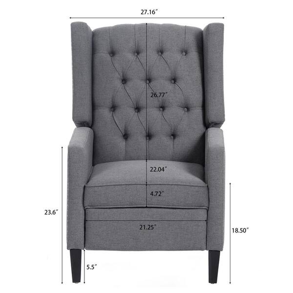 Modern Gray Fabric Nailhead Trim Wide Manual Wing Chair Recliner 