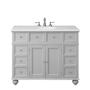 Hampton Harbor 44 in. W x 22 in. D x 35 in. H Single Sink Freestanding Bath Vanity in Gray with White Marble Top