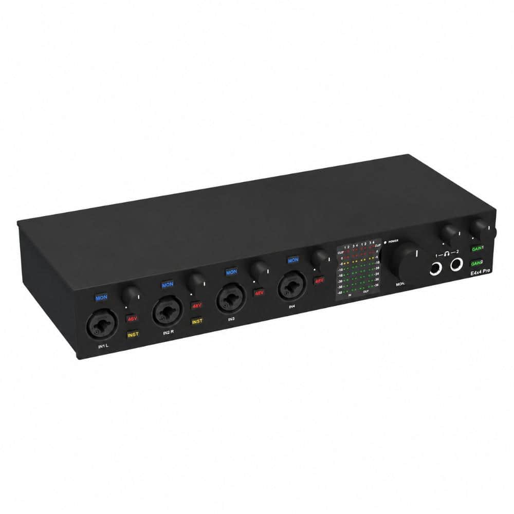 USB audio mixer interface with dual USB C ports 4 in 4 out 24 bit 192 kHz black desktop unit