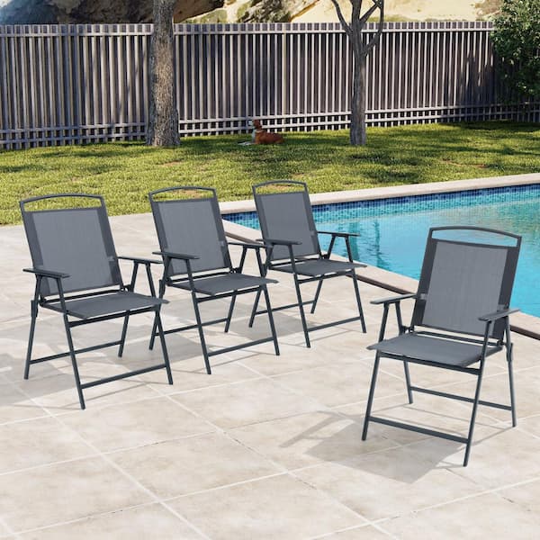 Crestlive Products Foldable Metal Outdoor Dining Chair in Gray (4-Pack)