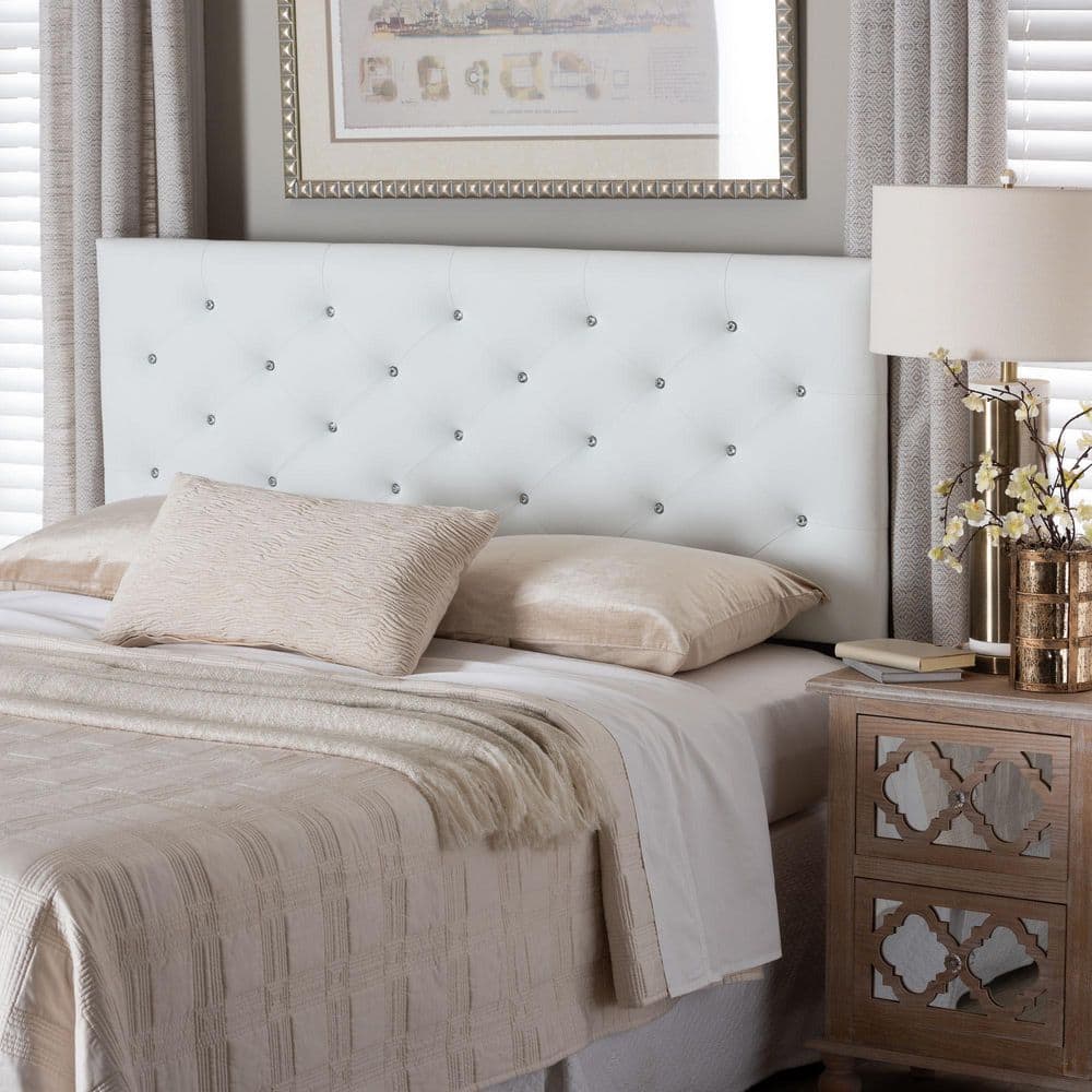 Viviana White Faux Leather Tufted Full Headboard
