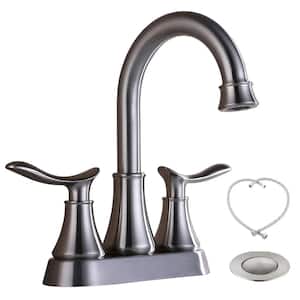 Retro 4 in. Centerset Double Handle Bathroom Faucet with Pop-Up Drain and Supply Line in Brushed Nickel