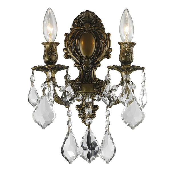 Unbranded Versailles 2-Light Antique Bronze Sconce with Clear Crystal