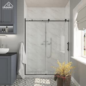 60 in. W x 76 in. H Sliding Frameless Shower Door in Matte Black Finish with Clear Glass