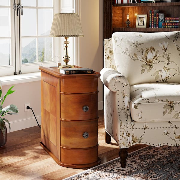 Kerlin 23. 62 in. Brown Rectangle Wood End Table with Charging Station