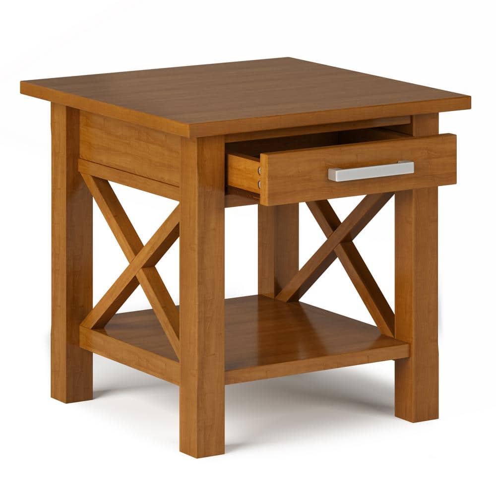 Kitchener Light Golden Brown Solid Wood Square End Table with Storage
