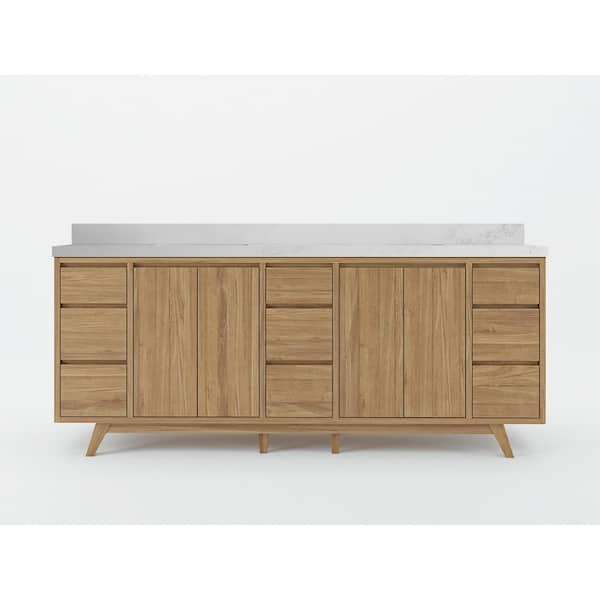 Willow Collections Madison Teak 84 in. W x 22 in. D x 36 in. H Double Sink Bath Vanity in Golden Teak with 2 in. Calacatta Nuvo Top
