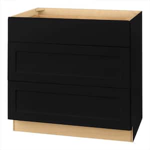 Avondale 36 in. W x 24 in. D x 34.5 in. H Ready to Assemble Plywood Shaker Drawer Base Kitchen Cabinet in Raven Black