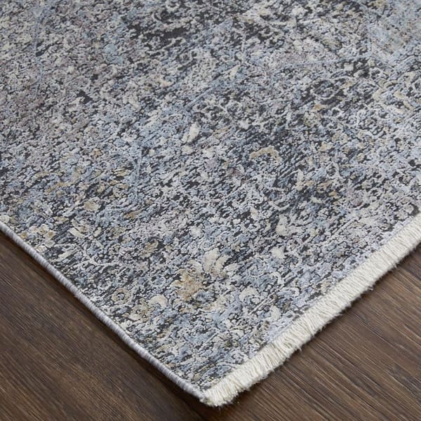 2 X 12 Gray, Silver Abstract Runner Rug