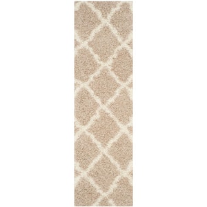 Dallas Shag Beige/Ivory 2 ft. x 12 ft. Geometric Runner Rug