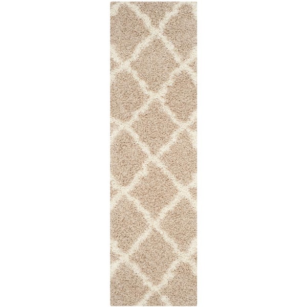 Dallas Shag Beige/Ivory 2 ft. x 12 ft. Geometric Runner Rug