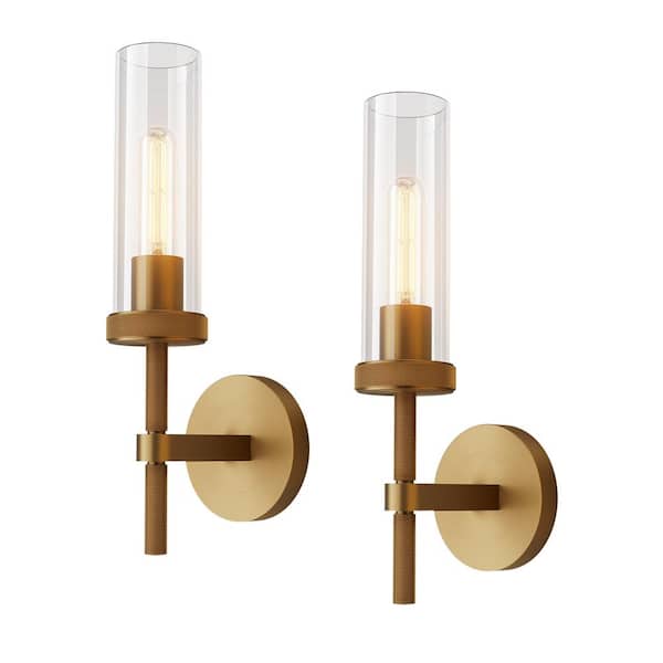 YUYI 14 in. 1-Light 2-Piece Gold Wall Sconce, Modern Wall Lighting