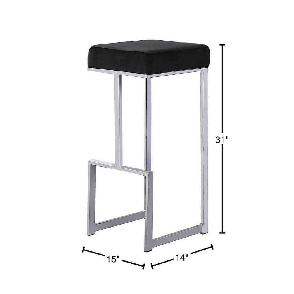 Modern Luxe Black Leather Backless Bar Stool with Silver Metal Base