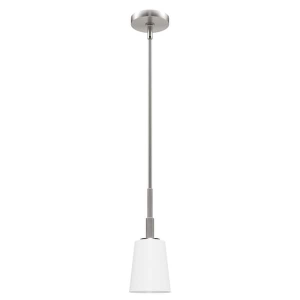 Nolita 1-Light Brushed Nickel Island Mini Pendant Light with Cased White Glass Shade