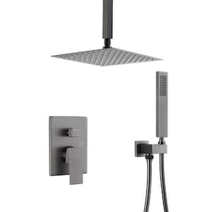 1-Spray Patterns Pressure Balance Shower Faucets Set with 2.5 GPM 10 in. Ceiling Mount Dual Shower Heads in PVD Black