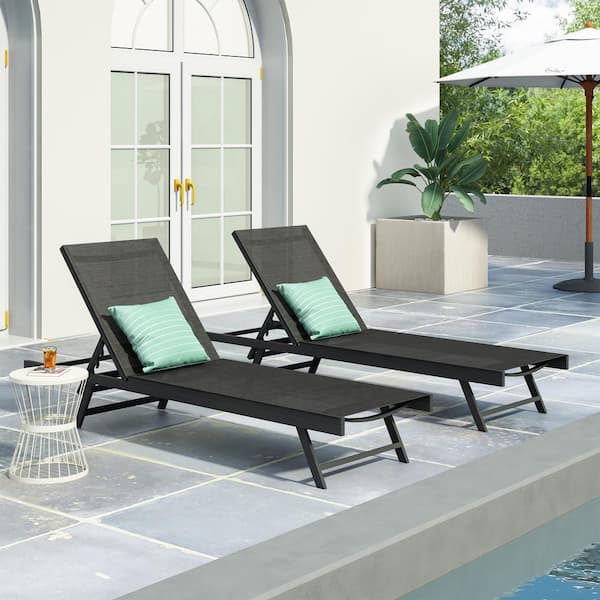 moda furnishings Black 2-Piece Aluminum Adjustable Outdoor Chaise Lounge
