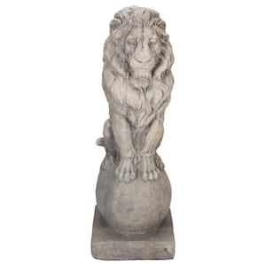 17.75 in. Sitting Lion on Ball Pedestal Outdoor Garden Statue
