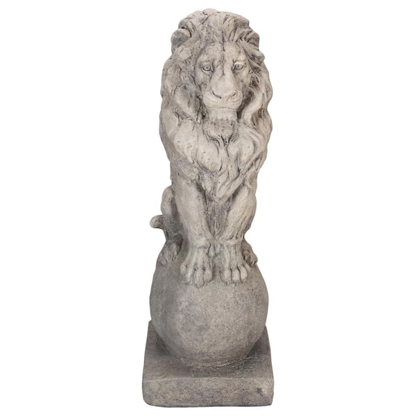 Northlight 17.75 in. Sitting Lion on Ball Pedestal Outdoor Garden Statue
