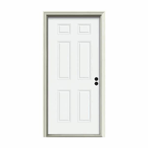 JELD-WEN 34 in. x 80 in. 6-Panel White Painted Steel Prehung Left-Hand Inswing Front Door w/Brickmould