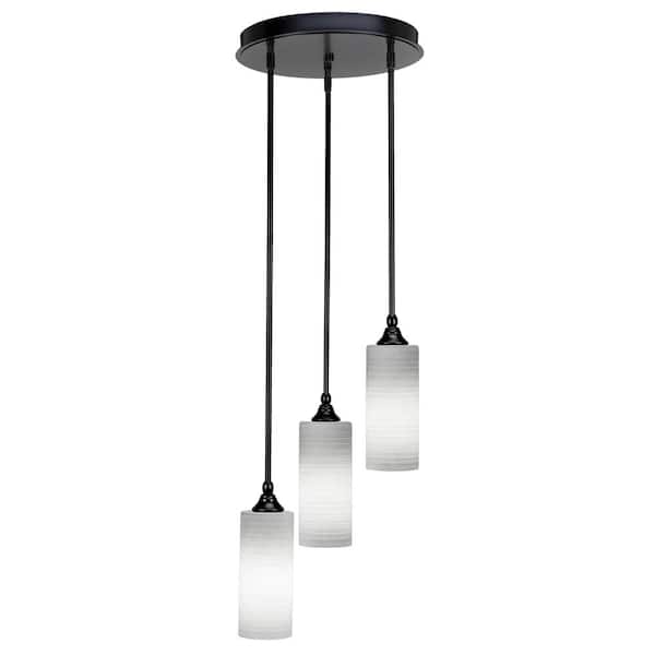 Unbranded Villa 60-Watt in. 3 Light Matte Black Stem Pendant Light with 4 in. White Matrix Glass Shade, No bulbs included