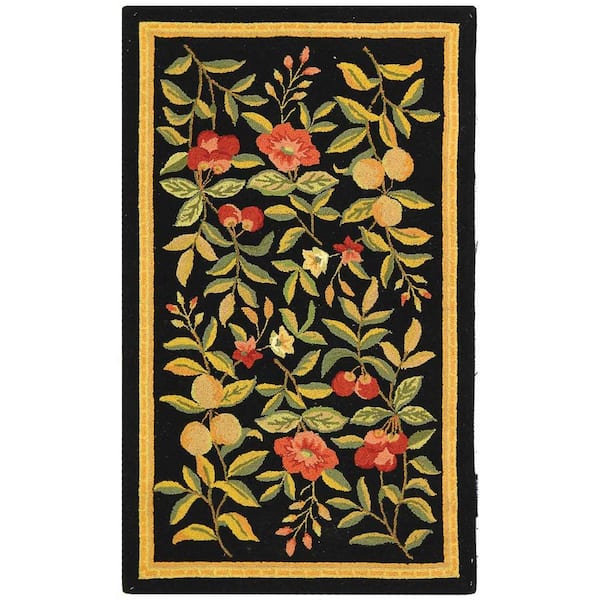 SAFAVIEH Chelsea Black Doormat 3 ft. x 5 ft. Solid Border Floral Area Rug