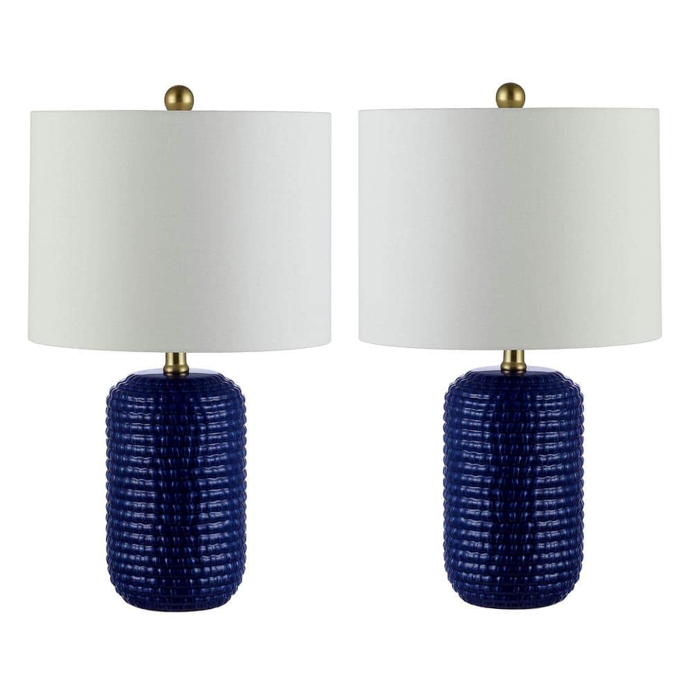 brown and blue table lamps