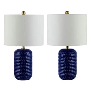 Jace 22 in. Navy Blue Table Lamp with White Shade (Set of 2)
