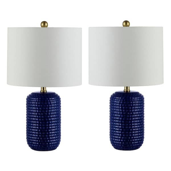 SAFAVIEH Jace 22 in. Navy Blue Table Lamp with White Shade (Set of 2)