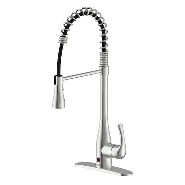 FLOW Motion Activated Single-Handle Pull-Down Spring Neck Sprayer Kitchen Faucet in Brushed Nickel