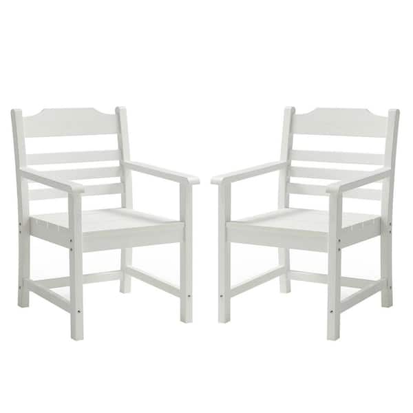 ITOPFOX Pure White Patio Dining Chair with Armrest Imitation Wood Grain Texture, HIPS Material, Set of 2